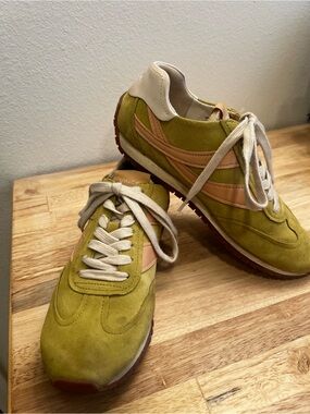 Vince Citrus Suede Sneakers with Blush and Tan Accents